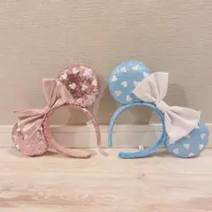 2色 ブルー ピンク ハート柄 ミニー ディズニー スパンコール カチューシャ