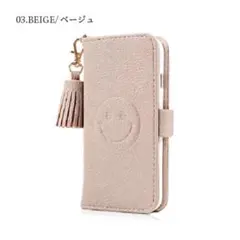 スマイル iphone13mini ベージュ スマホケース ショルダー 手帳型