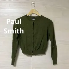 Paul Smith★カーディガン ショート丈 刺繍 前開き ニット カーキ
