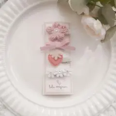 ベビーヘアクリップ4点セット　ピンク系　ラブリー