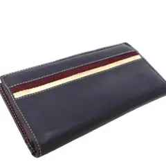 美品　コーチ COACH ヘリテージストライプ レザー 長財布 黒 ボルドー