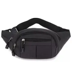 軽量!シンプル大容量ウエストポーチ/ヒップバッグ(ブラック)