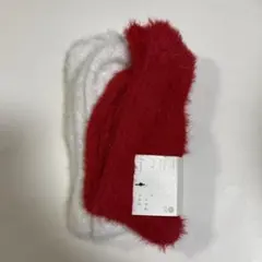 ふわふわ　クリスマスソックス　レッド＆ホワイト
