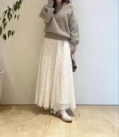 CADUNE レースフレアスカート ホワイト Mサイズ