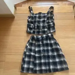 チェック柄 トップスとスカートセット