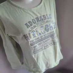 Lサイズ 長袖Tシャツ 黄緑色 ラメロゴ スパンコール 訳あり