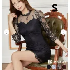 dazzy シンプルオールレースシースルータイトミニドレス 黒　S キャバドレス