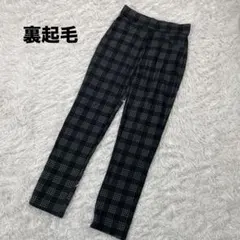 裏起毛　チェック柄パンツ　黒　テーパード　防寒着　ルームウェア　M