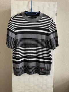 ストライプ 半袖Tシャツ 刺繍ロゴ付き　ニット