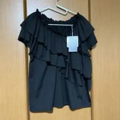 【値下げ】新品タグ付きナイスクラップ/オリーブデオリーブ2wayフリルTシャツ黒