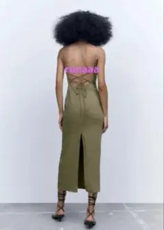 ZARA リネンキャミソールワンピース　カットアウトリネンブレンドワンピース
