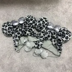 ヒョウ柄耳付き帽子 2個セット シルバーリボン