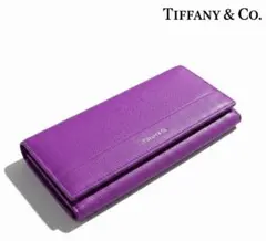 美品】TIFFANY&Co. 2つ折 ファスナー長財布 レザー ピンクパープル 