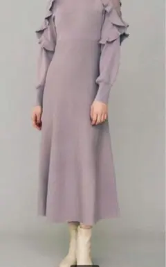 【MERCURYDUO】ラッフルスリーブフレアニットワンピース　S