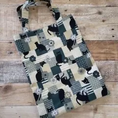 ペタンコトートバック　猫　和柄　サブバック　ハンドメイド