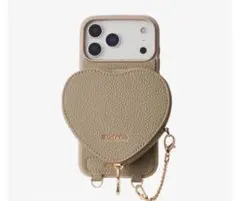 CUSTYPE グレージュ iPhone17proケース ハート型ポーチ付き