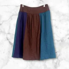 フレアスカート　マルチカラー　ミモレ丈　ウール混　M相当　無地