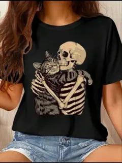 猫スカルプリントTシャツ 新品 猫好きのサムネイル