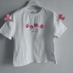 新品 mezzo piano いちご刺繍 肩あきTシャツ 140cm