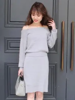 ROYALPARTY パールオフショルダーセットアップ ライトグレー 美品