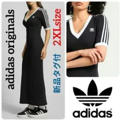 新品　adidas アディカラー スリーストライプス ニット Vネックワンピースのサムネイル