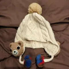 ミキハウス ポンポン付き 可愛い ベビー ニット帽 男女兼用 クマさん