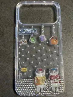 iPhoneケース 猫 デコ シンプル パール クリアケース ハンドメイド