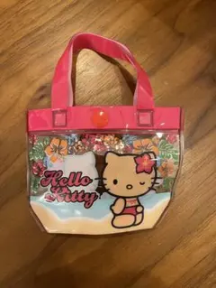 日焼けキティ　ガチャ　ミニプールバッグ風ミニポーチ