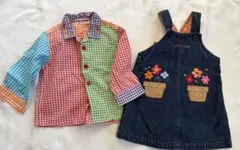 MIKI HOUSE チェック柄シャツとデニムサロペットセット 80-90