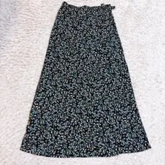 ルノンキュール 小花柄フレアスカート L すっきり落ち感 ロングスカート 黒