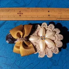 ゴールドリボンとパール風花のバレッタ