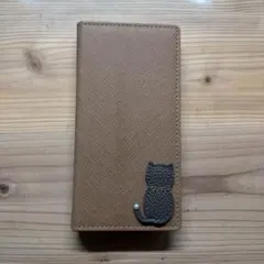 猫モチーフ ブラウン手帳型ケースiPhone16