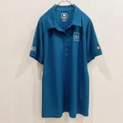 半袖 ポロシャツ 【L】ブルーグリーン 刺繍 ゆるだぼ オーバーサイズ