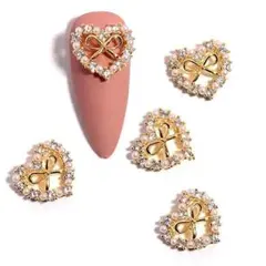 囲み リボン ジュエリー ハート パール ストーン ネイル パーツ　ゴールド