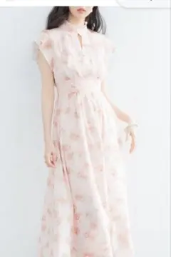 セゾンドパピヨン　花柄シフォンロングワンピース 　ピンク　　Lのサムネイル