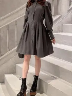 パワショルフレアシャツワンピース　k9109b ベージュ