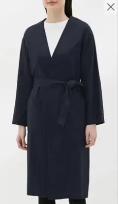 【新品未使用】GUリネンブレンドガウンコート 麻 コットンリネン M ネイビー