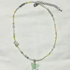 SALE‼️ハンドメイド　2way　グリーン×イエローパール蝶々ビーズネックレス
