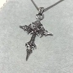 スケルトンドクロ磔クロスチャーム十字架ネックレス シルバーカラー骸骨ガイコツ髑髏