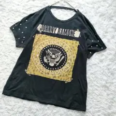 フォーエバー21 Tシャツ ジョニーラモーン スタッズ ヒョウ柄 黒のサムネイル