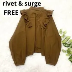 rivet & surge リベットアンドサージ クマ刺繍 フリルブラウス 茶Fのサムネイル