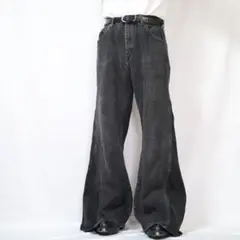 【リメイク】再構築　ブラックデニム　ルーズフレア　バギー　ワイド　グランジ