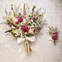 ☆上品ナチュラルブーケ＆ブートニアセット♪ドライフラワー・結婚式・前撮り・ギフト