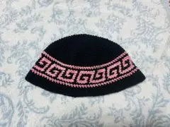 クラッシャーハット バケットハット ハンドメイド　　雷紋柄　黒✖️ピンク
