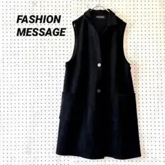 ファッションメッセージ スエード調 ジレ ワンピース風 Aライン ブラック系