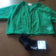 メッシュカーディガン 緑 15〜20センチ キッズ靴下 セット