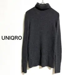 ユニクロ ウール100% タートルネック リブニット セーター グレー M