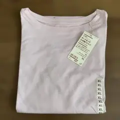 MUJI ボートネック七分袖Tシャツ XL スモーキーピンク