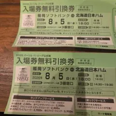 2026年8月5日 ソフトバンク vs 日本ハム 入場券無料引換券のサムネイル