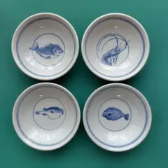【美品・未使用に近い】京都 たち吉 染付 魚柄 小皿/小鉢 4客セットのサムネイル